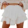 ebossy Women's Tiered Ruffle High Waist Boho Mini Skirts Lace Crochet Golf Tennis Flowy Skorts Shorts (L, White) view 1