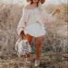ebossy Women's Tiered Ruffle High Waist Boho Mini Skirts Lace Crochet Golf Tennis Flowy Skorts Shorts (L, White) view 3