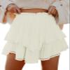 ebossy Women's Tiered Ruffle High Waist Boho Mini Skirts Lace Crochet Golf Tennis Flowy Skorts Shorts (L, Apricot) view 1