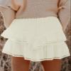 ebossy Women's Tiered Ruffle High Waist Boho Mini Skirts Lace Crochet Golf Tennis Flowy Skorts Shorts (L, Apricot) view 2