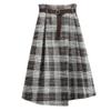 chouyatou Women's Vintage Plaid Wool Blend Midi Skirt Houndstooth A Line Wool Long Skirt with Belt (X-Small, Gray White) view 1