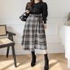chouyatou Women's Vintage Plaid Wool Blend Midi Skirt Houndstooth A Line Wool Long Skirt with Belt (X-Small, Gray White) view 3