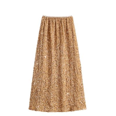 Tsuukuie Glitter Skirts for Women Sequin Long Skirts for Girls Party Dresses Khaki