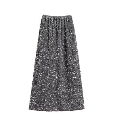 Tsuukuie Glitter Skirts for Women Sequin Long Skirts for Girls Party Dresses Grey