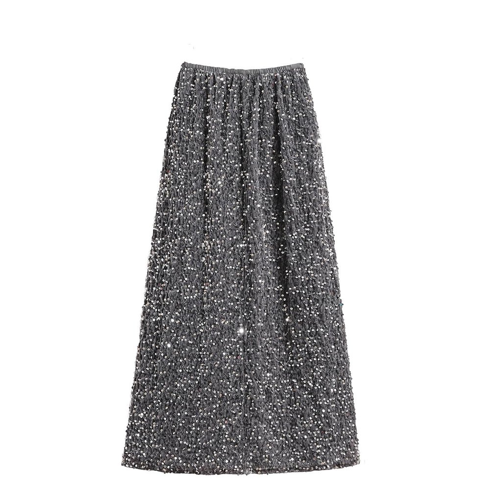 Tsuukuie Glitter Skirts for Women Sequin Long Skirts for Girls Party Dresses Grey