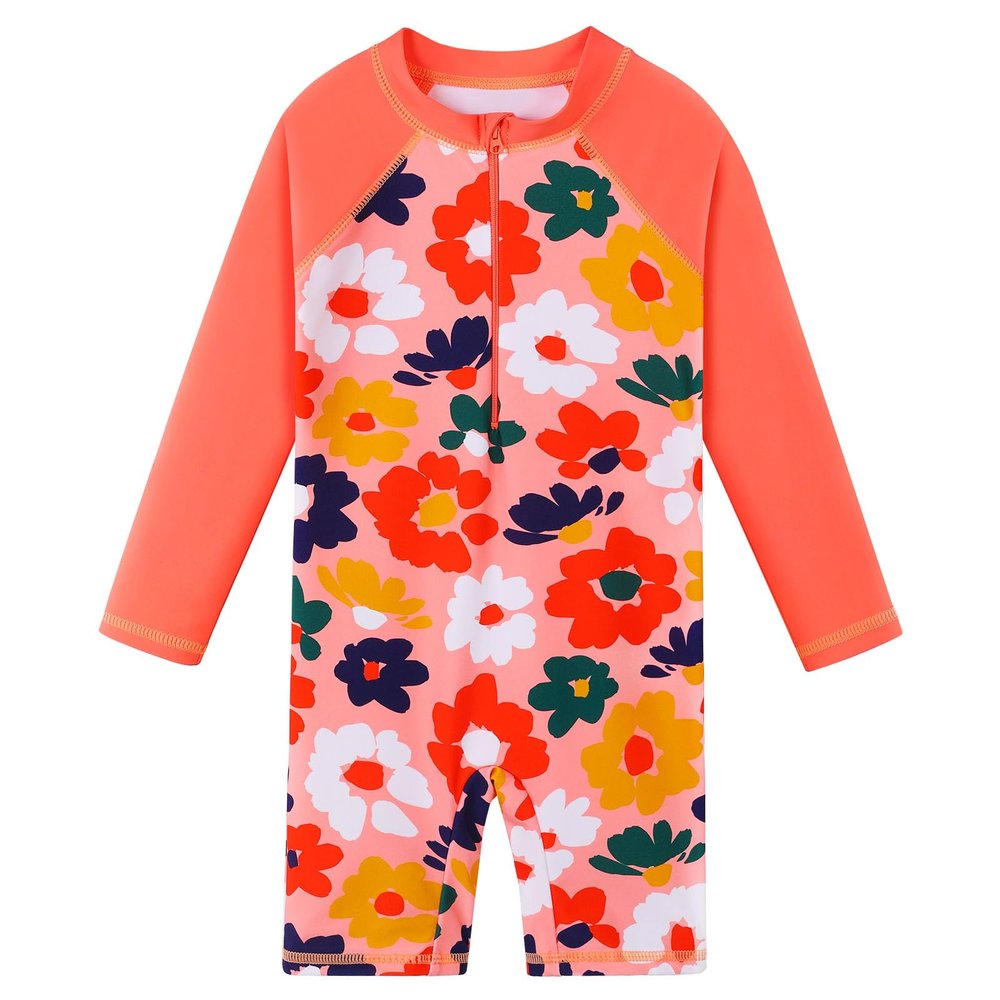 Girls Swimsuit UPF 50+ UV One Piece Swimwear Zipper Rashguard Bathing Suit S480_PeachFlower_128/134
