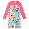 Girls Swimsuit UPF 50+ UV One Piece Swimwear Zipper Rashguard Bathing Suit S480_BlueFlower_116/122 view 1