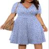 POSESHE Womens Plus Size Dresses Short Sleeve Floral Casual Summer Wedding Guest Cocktail Party Wrap Dress,Blue Dot,4XL view 1