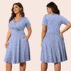 POSESHE Womens Plus Size Dresses Short Sleeve Floral Casual Summer Wedding Guest Cocktail Party Wrap Dress,Blue Dot,4XL view 2