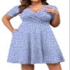 POSESHE Womens Plus Size Dresses Short Sleeve Floral Casual Summer Wedding Guest Cocktail Party Wrap Dress,Blue Dot,4XL view 4