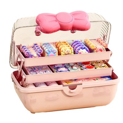 Hair Accessories Storage Box for Girls, 3 Layers Hair Accessory Organizer Box with Handle and Compartments, Craft Storage Boxes Jewellery Box Lockable Container for Hairbands Hair Ties Pins Clips