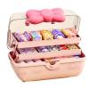 Hair Accessories Storage Box for Girls, 3 Layers Hair Accessory Organizer Box with Handle and Compartments, Craft Storage Boxes Jewellery Box Lockable Container for Hairbands Hair Ties Pins Clips view 1