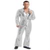 Raenseen Mens 70s 80s Disco Party Dance Jumpsuit Metallic Shiny Bodysuit Long Sleeve Zipper Dancewear Clubwear Silver X-Large view 1