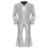 Raenseen Mens 70s 80s Disco Party Dance Jumpsuit Metallic Shiny Bodysuit Long Sleeve Zipper Dancewear Clubwear Silver X-Large view 3