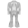 Raenseen Mens 70s 80s Disco Party Dance Jumpsuit Metallic Shiny Bodysuit Long Sleeve Zipper Dancewear Clubwear Silver X-Large view 4