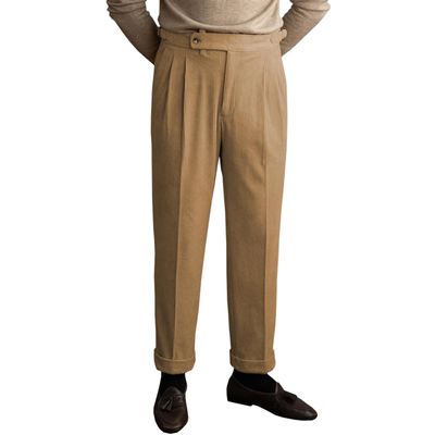Garqia Clyon Men's Corduroy Pants Business Flat-Front Suit Pants Fashion Casual Long TrousersKhaki38W30L