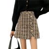SLQPFK Women Tweed and Polyester Mini Skirts Elegant Plaid Button A-line High Waist Bodycon Pencil Wrap Short Skirts view 1
