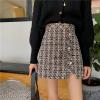 SLQPFK Women Tweed and Polyester Mini Skirts Elegant Plaid Button A-line High Waist Bodycon Pencil Wrap Short Skirts view 2