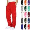 Cargo Sweats for Men Cargo Sweatpants for Men Casual Fleece Joggers Athletic Workout Hiking Drawstring Sweat Pants with Pockets Red Mens Relaxed fit Pants S view 1