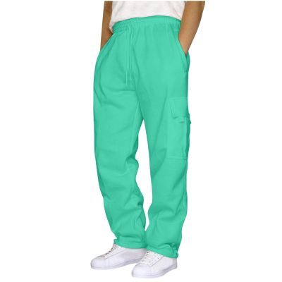 Athletic Pants for Men Cargo Sweatpants for Men Casual Fleece Joggers Athletic Workout Hiking Drawstring Sweat Pants with Pockets Mint Green Jogger Sweatpants L