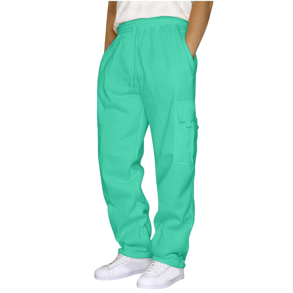 Athletic Pants for Men Cargo Sweatpants for Men Casual Fleece Joggers Athletic Workout Hiking Drawstring Sweat Pants with Pockets Mint Green Jogger Sweatpants L