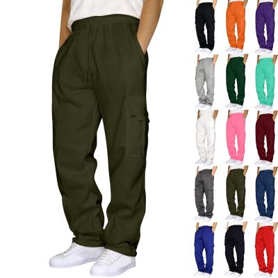 Cargo Sweatpants for Men Big and Tall Loose Fit Casual Workout Running Pants Drawstring Joggers Wide Leg Cargos Army Green Mens Sports Pants L