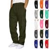 Cargo Sweatpants for Men Big and Tall Loose Fit Casual Workout Running Pants Drawstring Joggers Wide Leg Cargos Army Green Mens Sports Pants L view 1