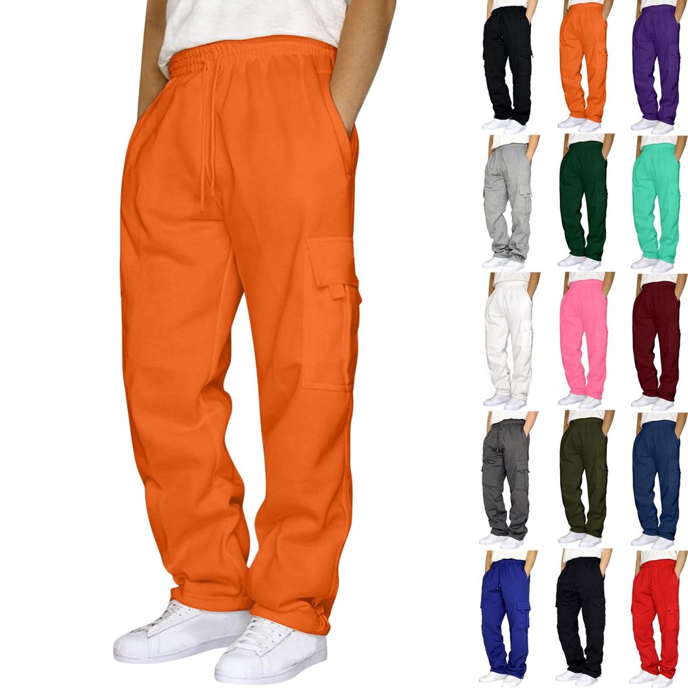 Cargo Sweatpants for Men Big and Tall Loose Fit Casual Workout Running Pants Drawstring Joggers Wide Leg Cargos Orange Mens Sweatpants Loose fit XL