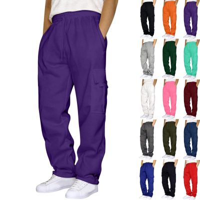 Cargo Sweatpants for Men Big and Tall Loose Fit Casual Workout Running Pants Drawstring Joggers Wide Leg Cargos Purple Mens Joggers Sweatpants L