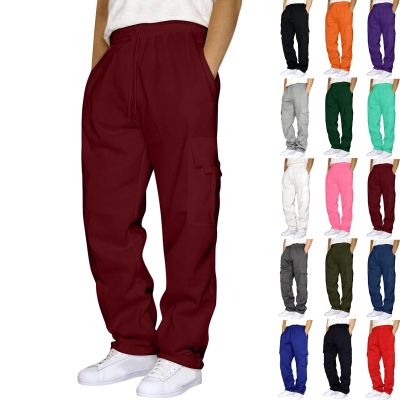 Men Sweat Pants Cargo Sweatpants for Men Casual Fleece Joggers Athletic Workout Hiking Drawstring Sweat Pants with Pockets Red Cargo Sweats for Men XL