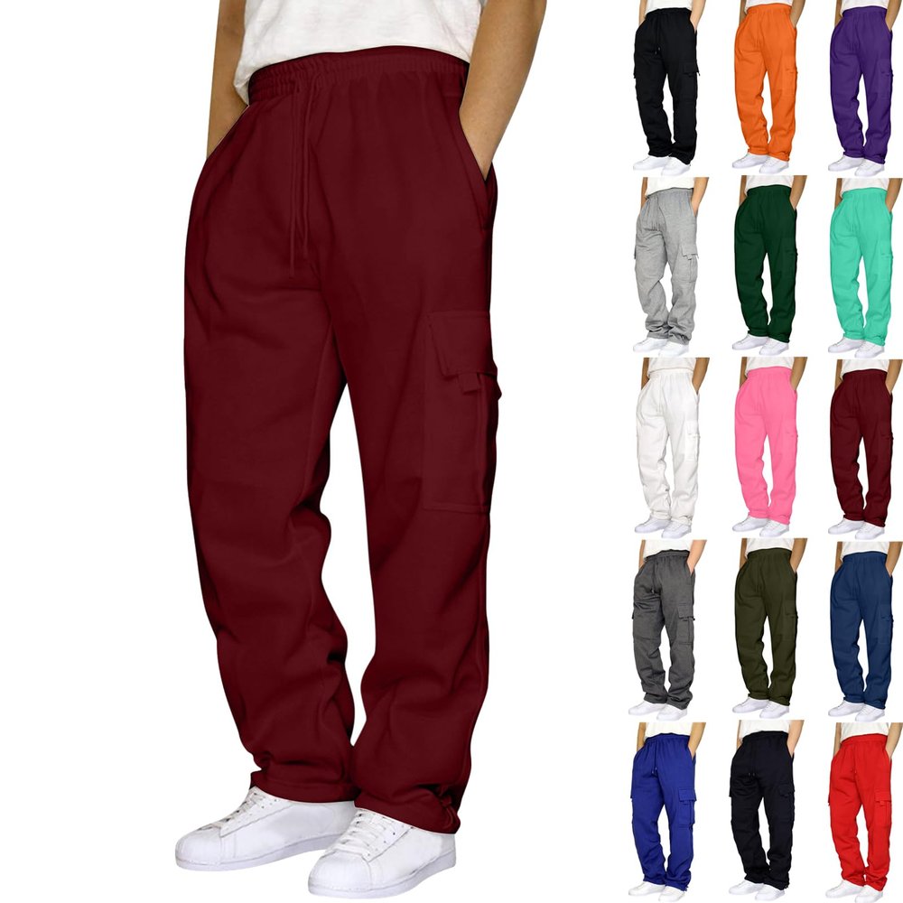 Men Sweat Pants Cargo Sweatpants for Men Casual Fleece Joggers Athletic Workout Hiking Drawstring Sweat Pants with Pockets Red Cargo Sweats for Men XL