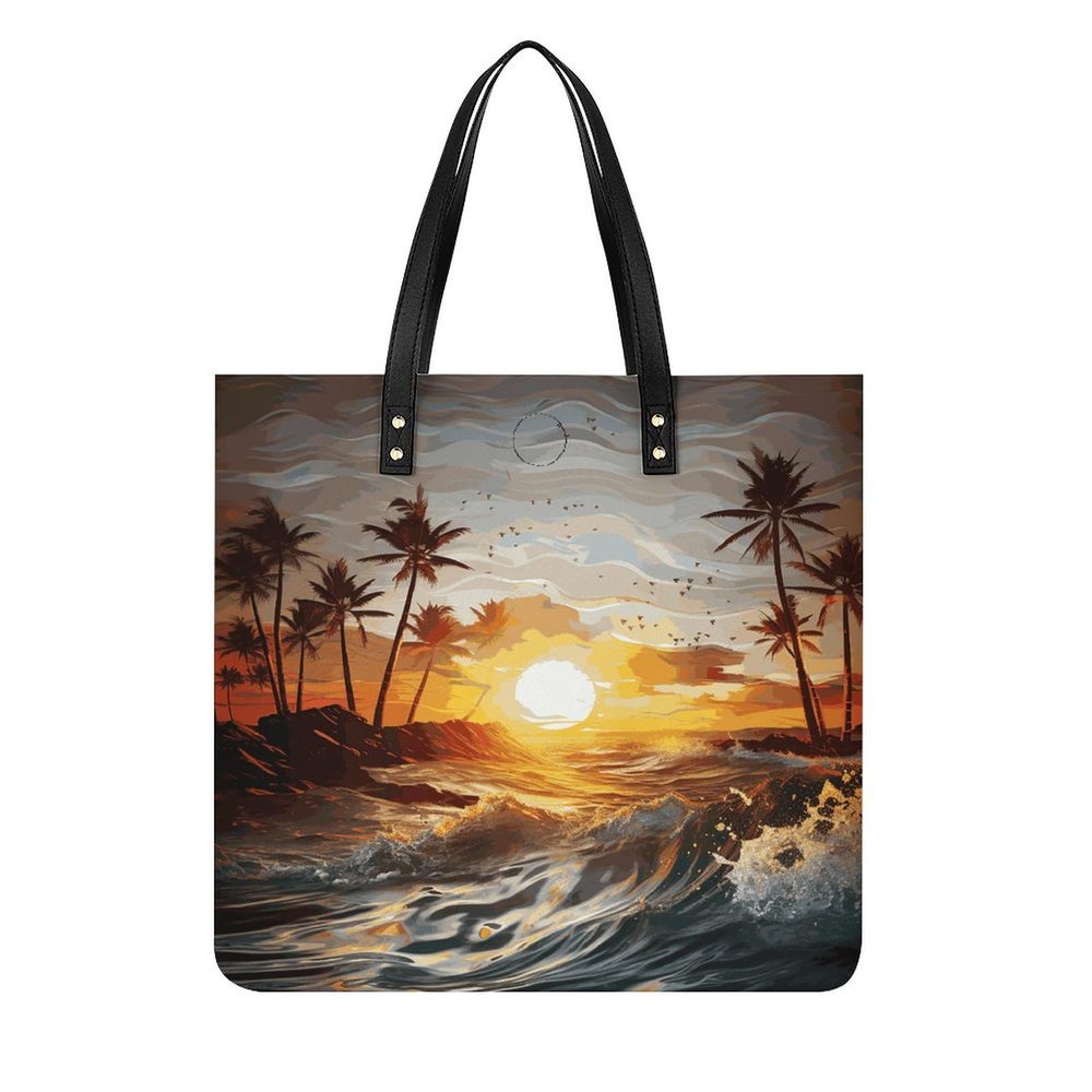 Handbags for WomenPalm Trees Ocean Waves SunsetTrendy Vegan Leather Hobo Handbags,Women's Soft Bucket Bag For Women - Ladies Handbags For Work, Travel, Casual Use,Birthday Gifts