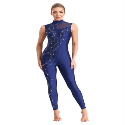 FEESHOW Women's Gymnastics Unitard One Piece Sleeveless Dance Bodysuits Skating Jumpsuit Ballet Leotards NavyBlue X-Large