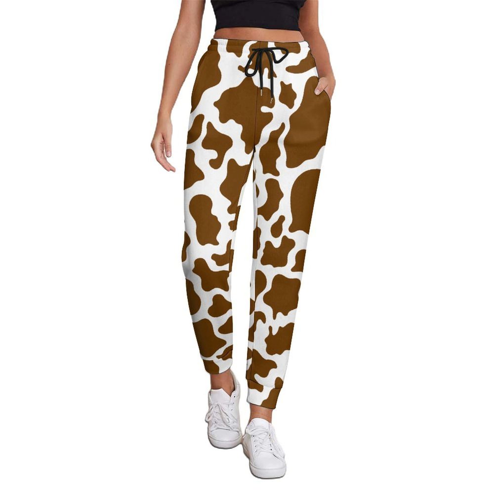 GUPNWQXX Cowhide Print Sweatpants Womans Joggers Trousers Slacks Swat Pant Loose Exercise Guard Pants Casual Running Bottoms Brown