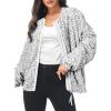 Sequin Jackets for Women Casual Sparkly Zip Up Bomber Jacket Dressy Glitter Loose Coat Outerwear Blazer Party Outfit (White, M) view 4