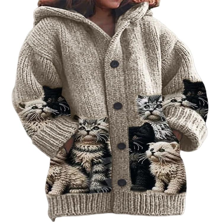 Aimery Cat Sweaters For Women-Women Oversized Cardigan Sweater Crew Y2k Knit Womens Cat Sweater Cute Cartoon Graphic Jacket
