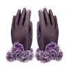 Women Winter Gloves Faux Rabbit PU Leather Touch Screen Mittens Outdoor Driving Warm Gloves Touch Screen Mittens (purple) view 1