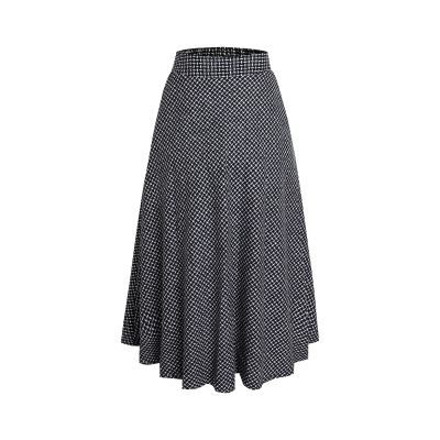 Women's Vintage High Waist Plaid Wool Skirt A-line Elegant Long Skirt Fall/Winter Midi Skirt Black XL
