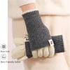 Women Winter Warm Cashmere Knit Fingerless+Touchscreen Mitten Glove 2 in 1 Extended Wrist Guard Cycling Mittens(beige) view 2