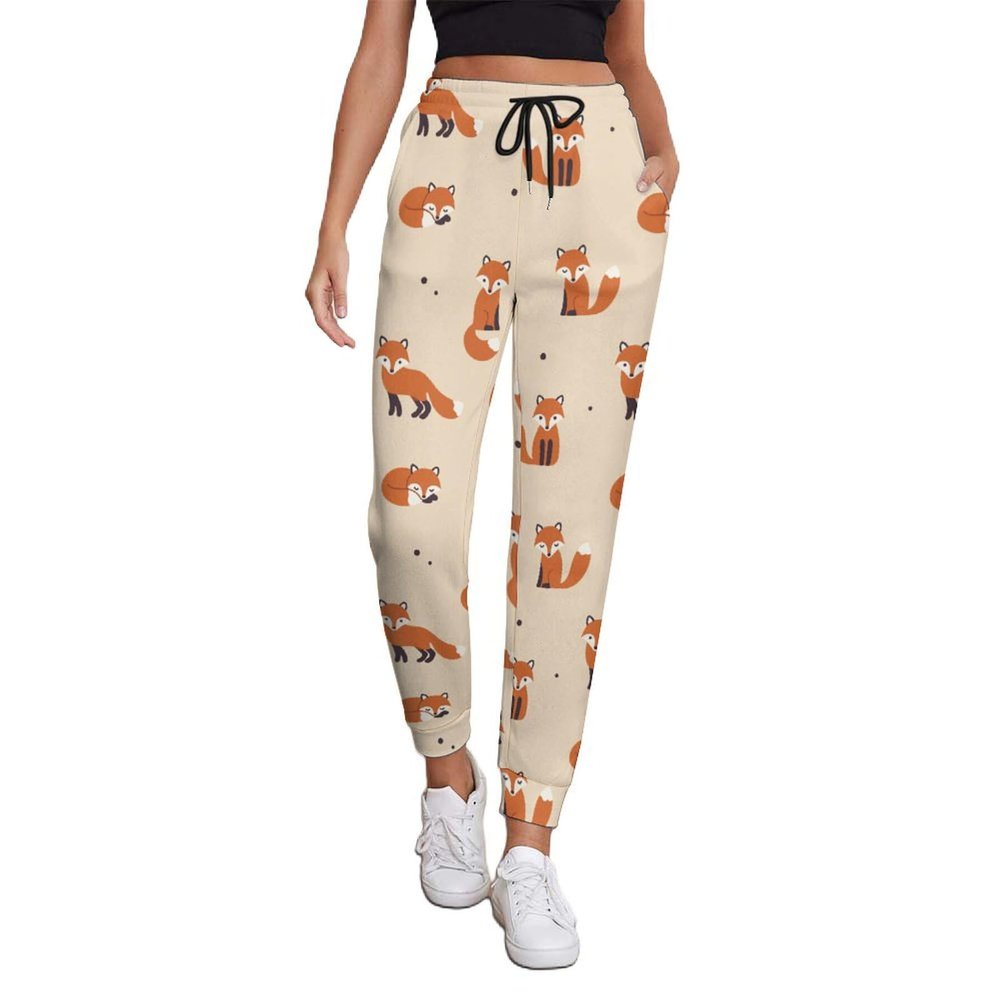 GUPNWQXX Foxes Cartoon Pattern Sweatpants Womans Joggers Tracksuit Slacks Gym Pant Loose Casual Exercise Guard Pants Running Bottoms Yellow