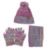 TOGEVAL Boy Girl Hat Gloves Scarf Set Warm Knitted Beanie Cap with Mitten Gloves and Neck Warmer for Boys and Girls Fleece-Lined Ear for Outdoor Activities Violet Color view 1