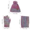 TOGEVAL Boy Girl Hat Gloves Scarf Set Warm Knitted Beanie Cap with Mitten Gloves and Neck Warmer for Boys and Girls Fleece-Lined Ear for Outdoor Activities Violet Color view 2