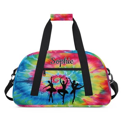 Obtravar Custom Dance Gym Bags Ballet Personalized Name Sport Overnight Duffel Bags for Girls Weekender Travel Bag Carry On Training Bag, Colorful Tie Dye Print