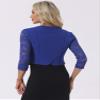 Allegra K Lace Shrug for Women Elegant 3/4 Sleeve Open Front Sheer Floral Cardigan Formal Bolero Jacket Large Royal Blue view 3