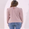Allegra K Houndstooth Plaid Blouse for Women's Vintage Mock Neck Puff Long Sleeve Casual Work Tops X-Large Pink view 3