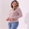 Allegra K Houndstooth Plaid Blouse for Women's Vintage Mock Neck Puff Long Sleeve Casual Work Tops X-Large Pink view 4