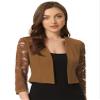 Allegra K Lace Shrug for Women Elegant 3/4 Sleeve Open Front Sheer Floral Cardigan Formal Bolero Jacket X-Large Brown view 1