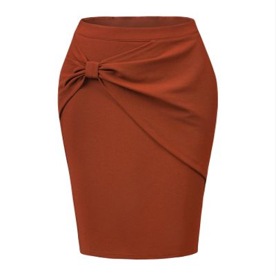 Allegra K Wear to Work Skirt for Women's 2025 Ruched High Waist Knee Length Pencil Bodycon Skirts X-Small Caramel