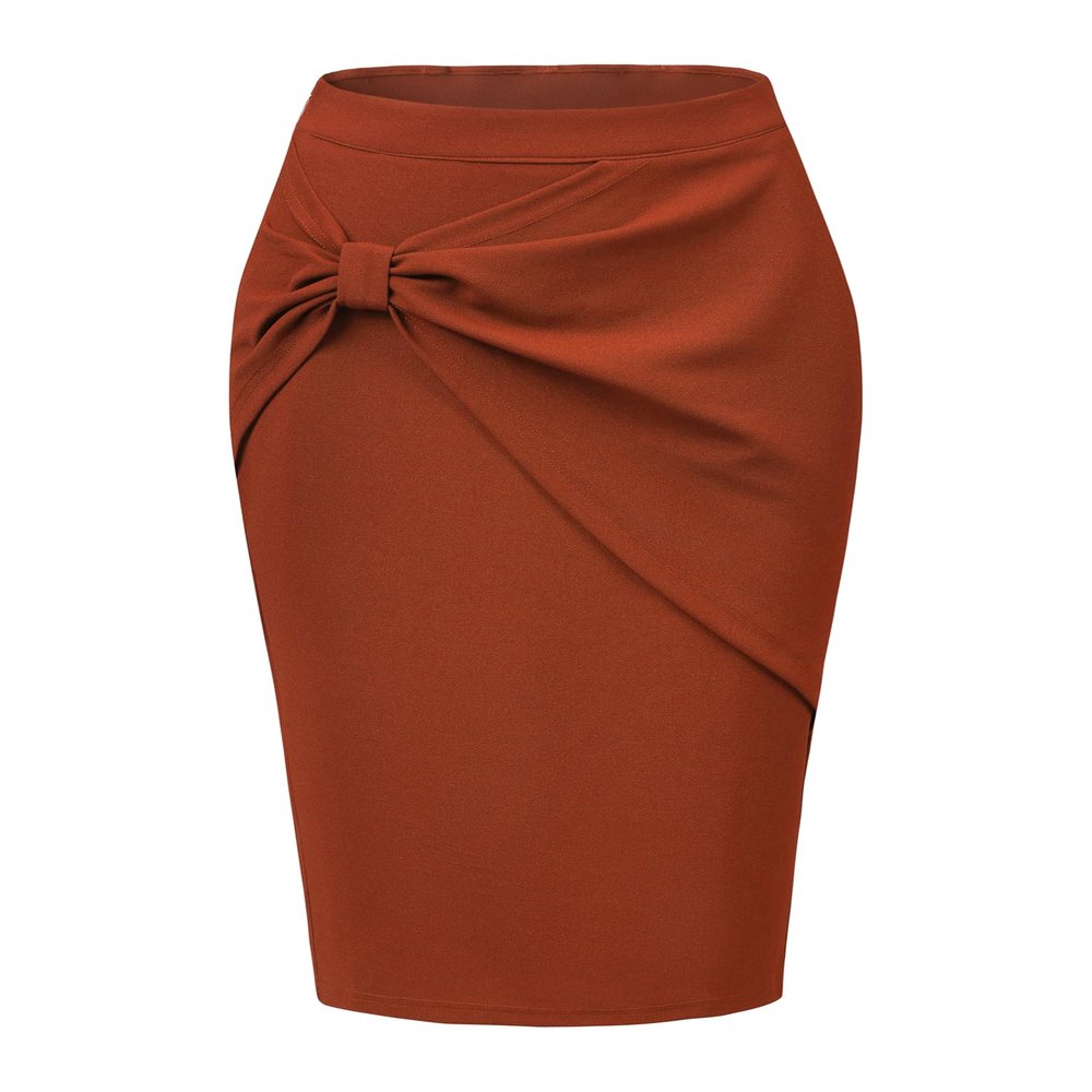 Allegra K Wear to Work Skirt for Women's 2025 Ruched High Waist Knee Length Pencil Bodycon Skirts X-Small Caramel