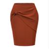 Allegra K Wear to Work Skirt for Women's 2025 Ruched High Waist Knee Length Pencil Bodycon Skirts X-Small Caramel view 1